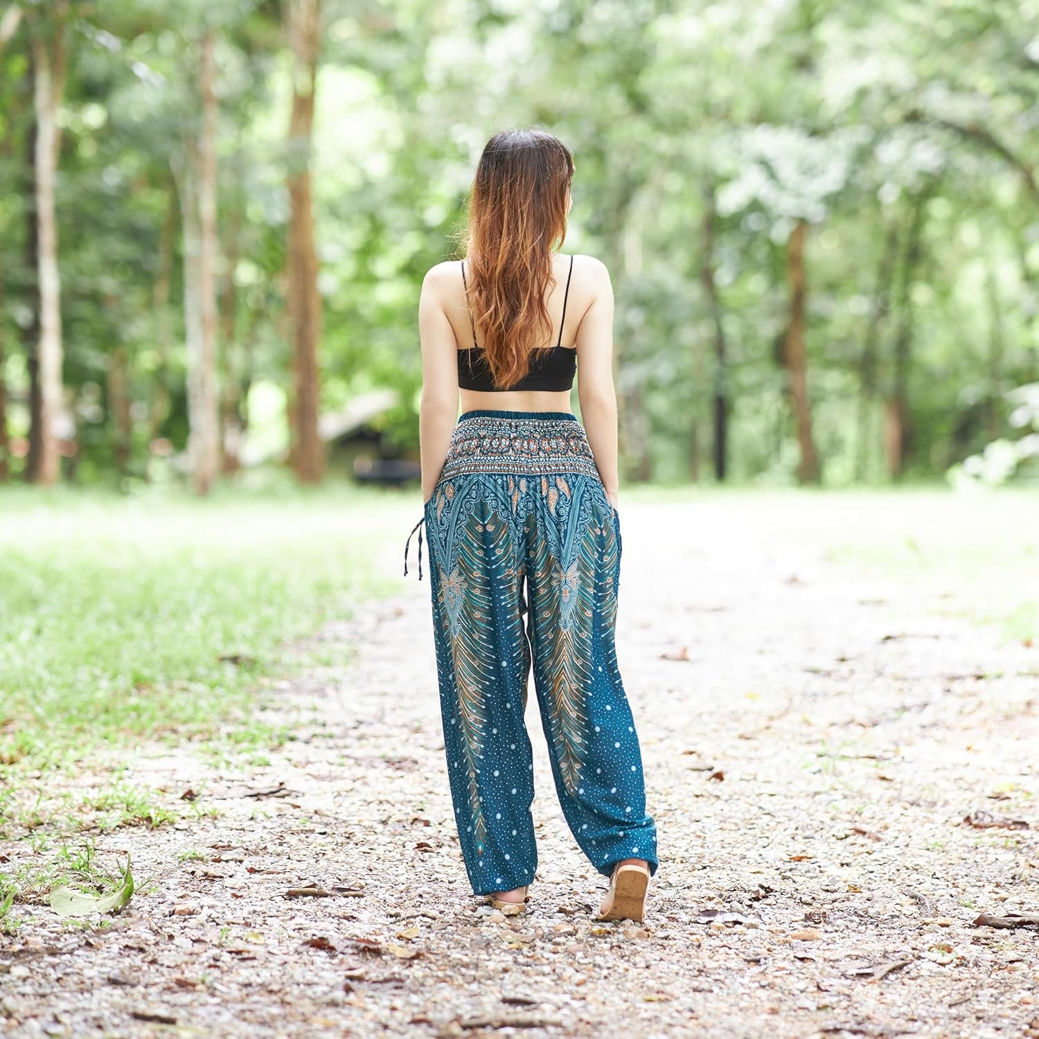 Women'S Smocked Waist Boho Flowy Yoga Harem Pants Hippie Clothes