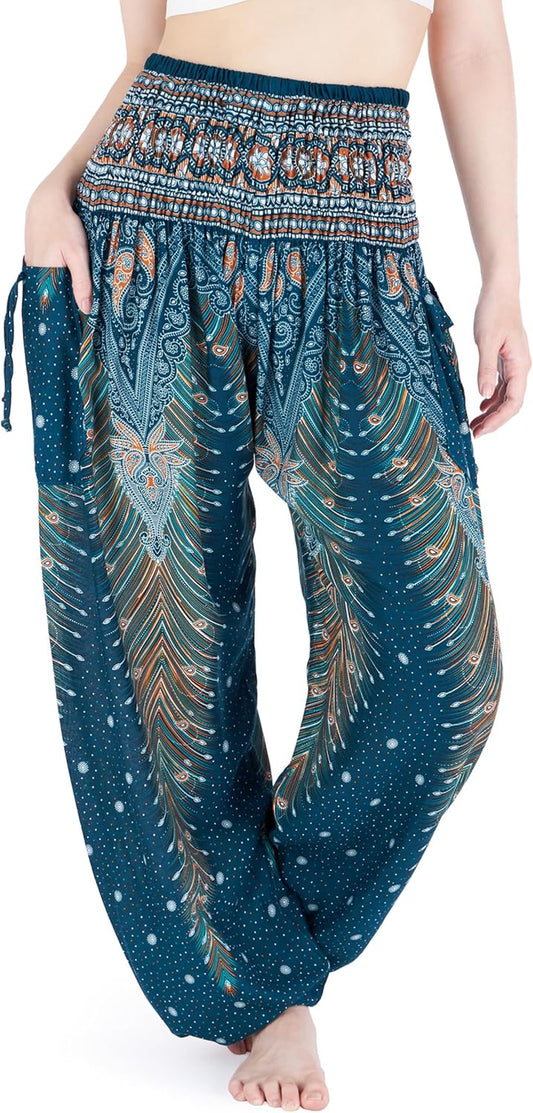 Women'S Smocked Waist Boho Flowy Yoga Harem Pants Hippie Clothes