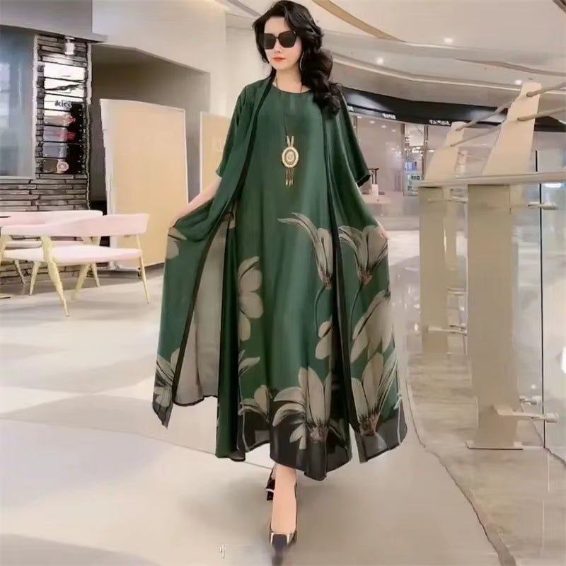 GraceBloom: Elegant Print Two-Piece Summer Dress Set for Women